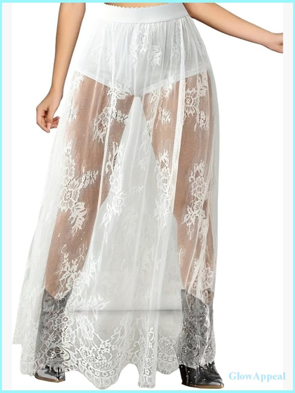 Sheer Lace Maxi Skirt High Waist A Line Flowy Long Skirt